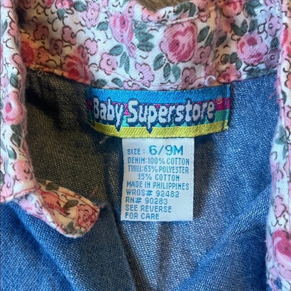 Baby superstore size 6/9 months Blue Denim Baby Jumpsuit with Floral Accents